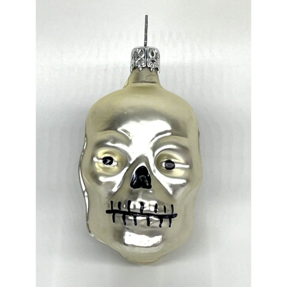 Vintage Glass‎ Skull Ornament Inge Glas GERMANY Halloween Christmas